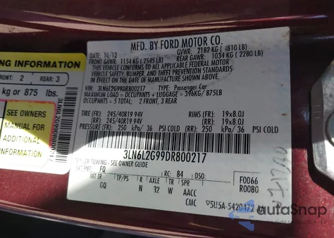 2013 Lincoln Mkz from USA, damaged, VIN 3LN6L2G99DR800217